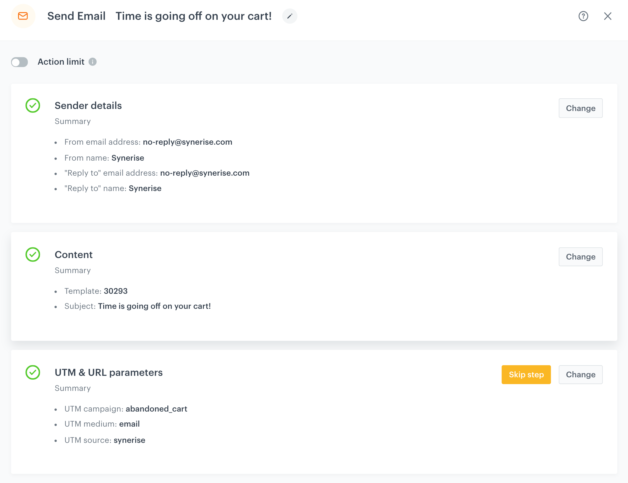 Screenshot selecting the appropriate email account