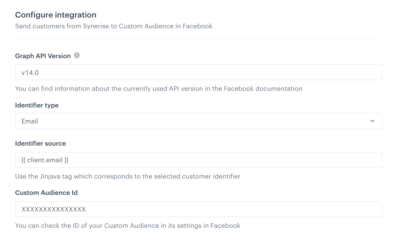 The configuration of the Add Profiles to Custom Audience node