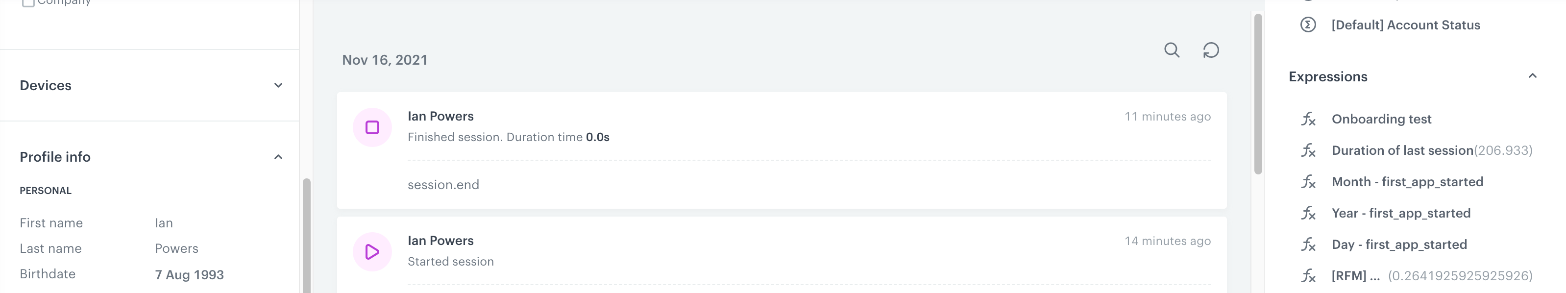 Expression on a profile of a customer