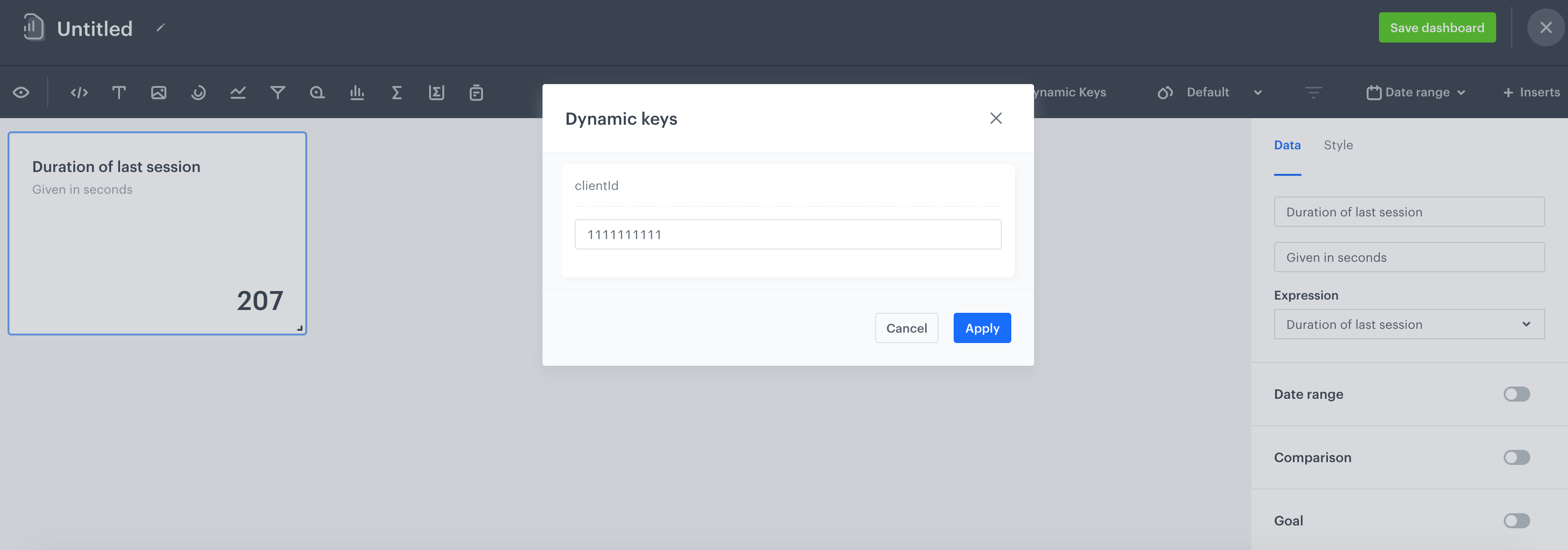 Expression used in the dashboard