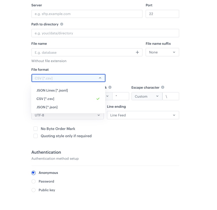 The configuration of the SFTP node