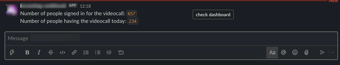 Message on the Slack channel