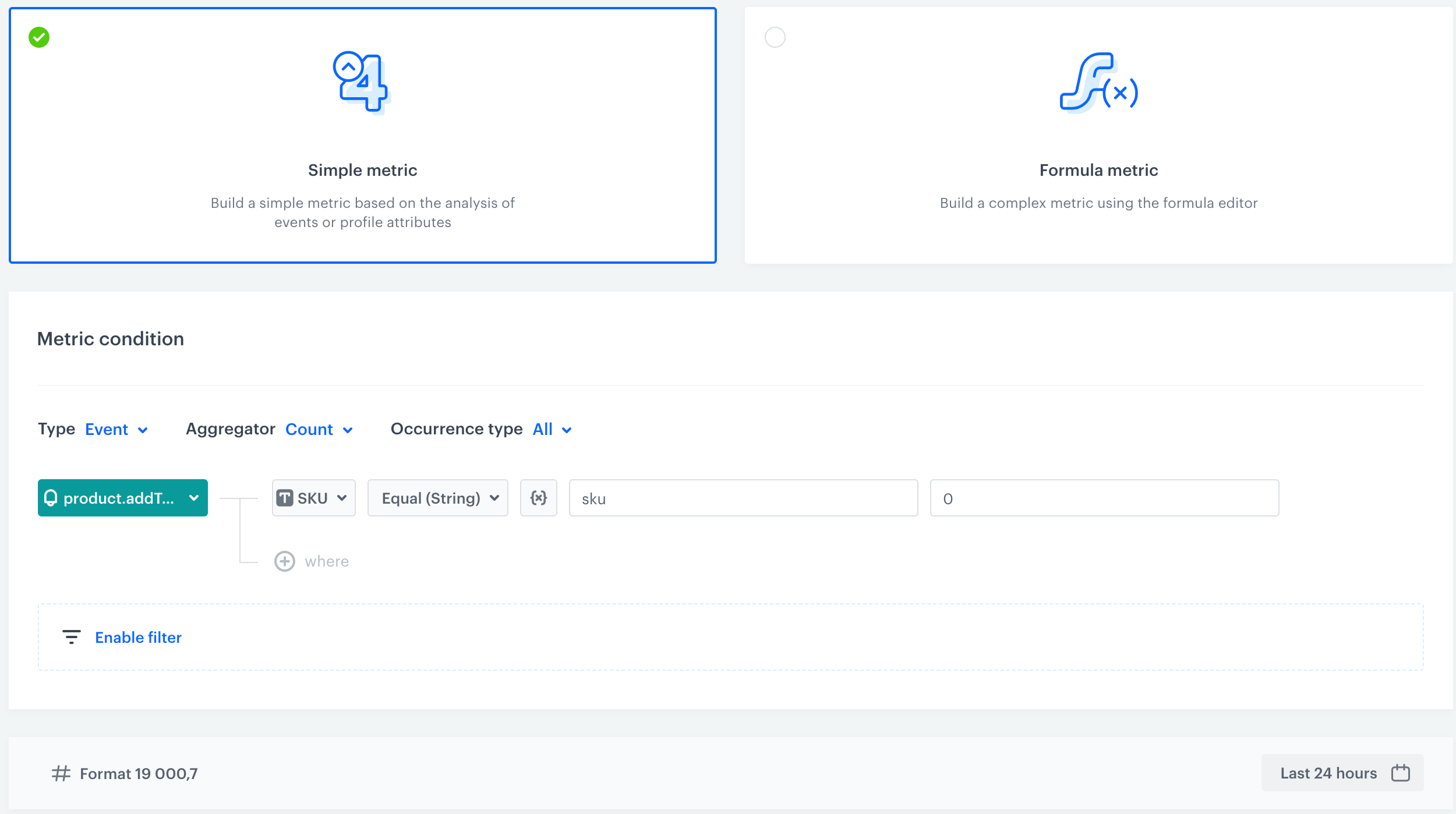 Screenshot presenting Metric filter