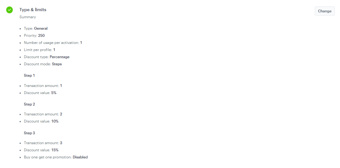 The view of Type and limits configuration