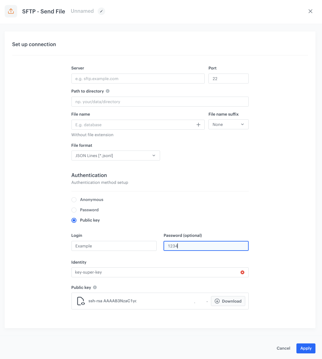 The configuration of the SFTP node