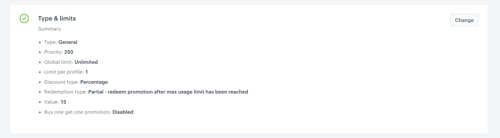 The configuration of the Type and limits section