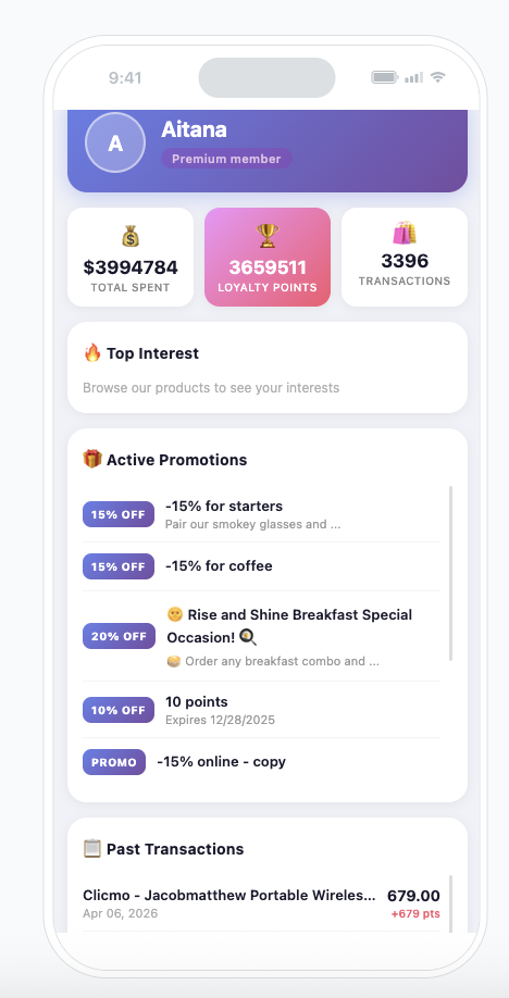 User Intelligence Panel in-app message example