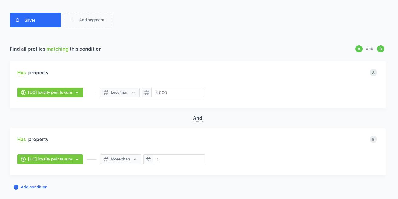 Configuration of the Silver loyalty level segmentation