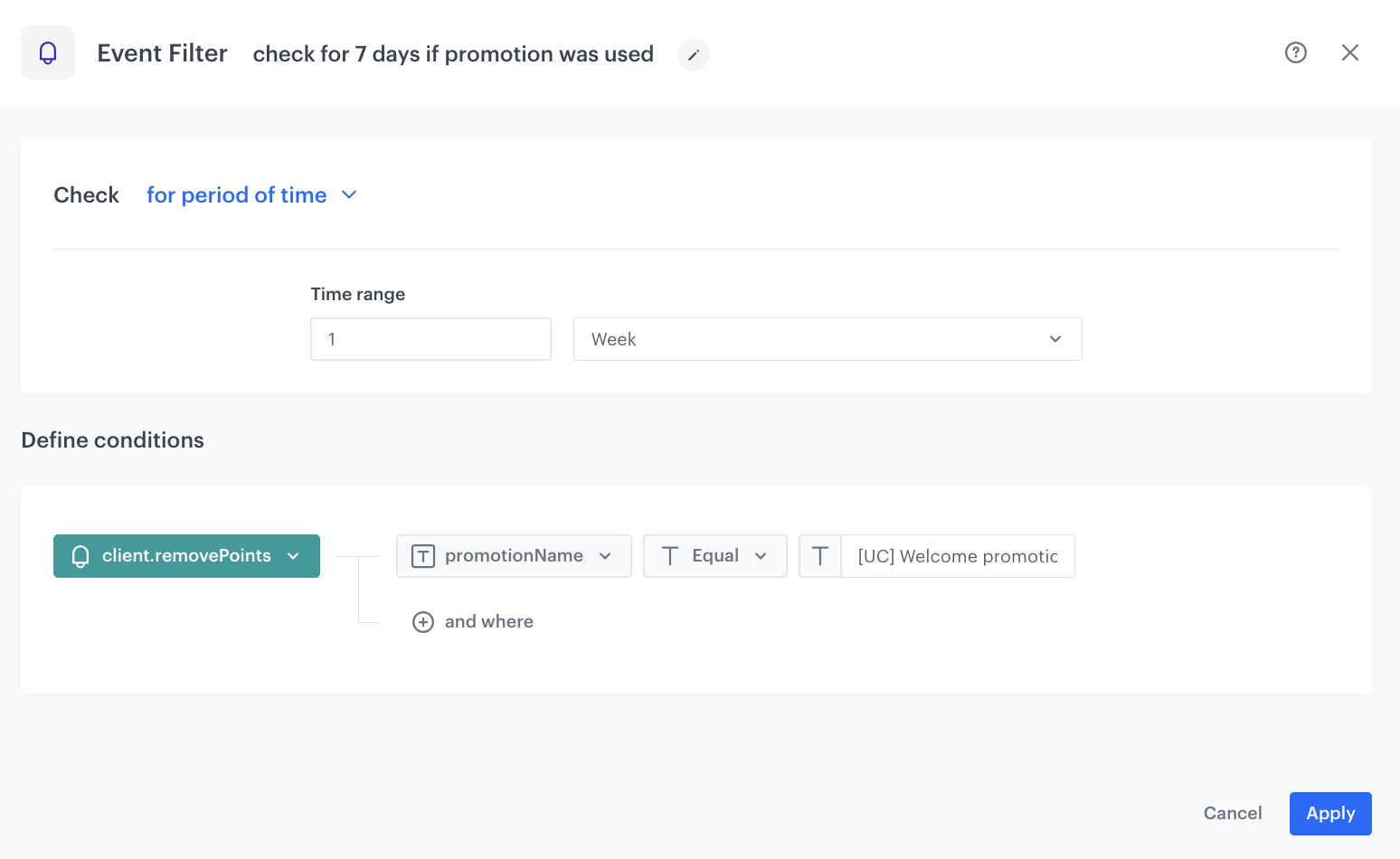 Event filter configuration