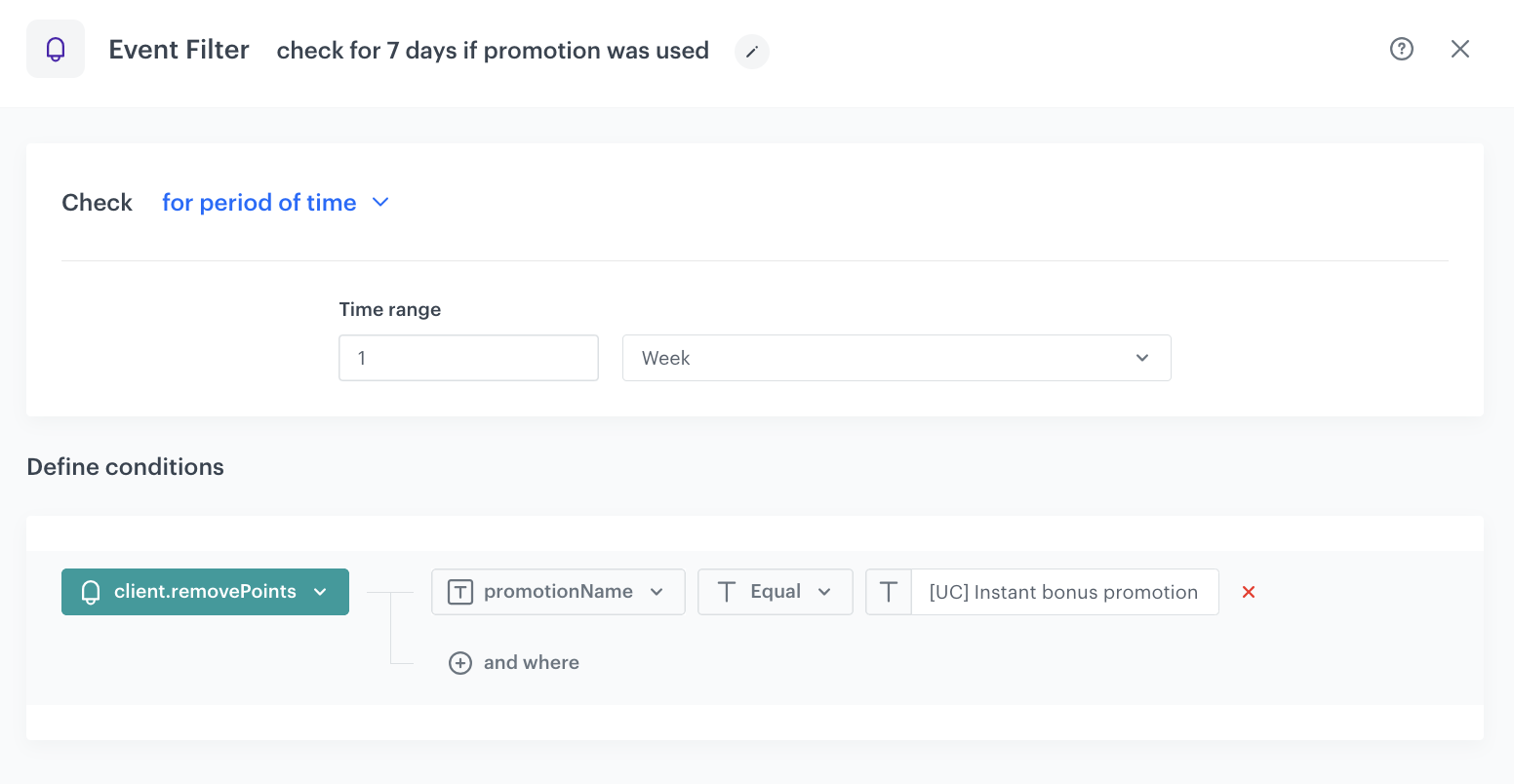 Event filter configuration