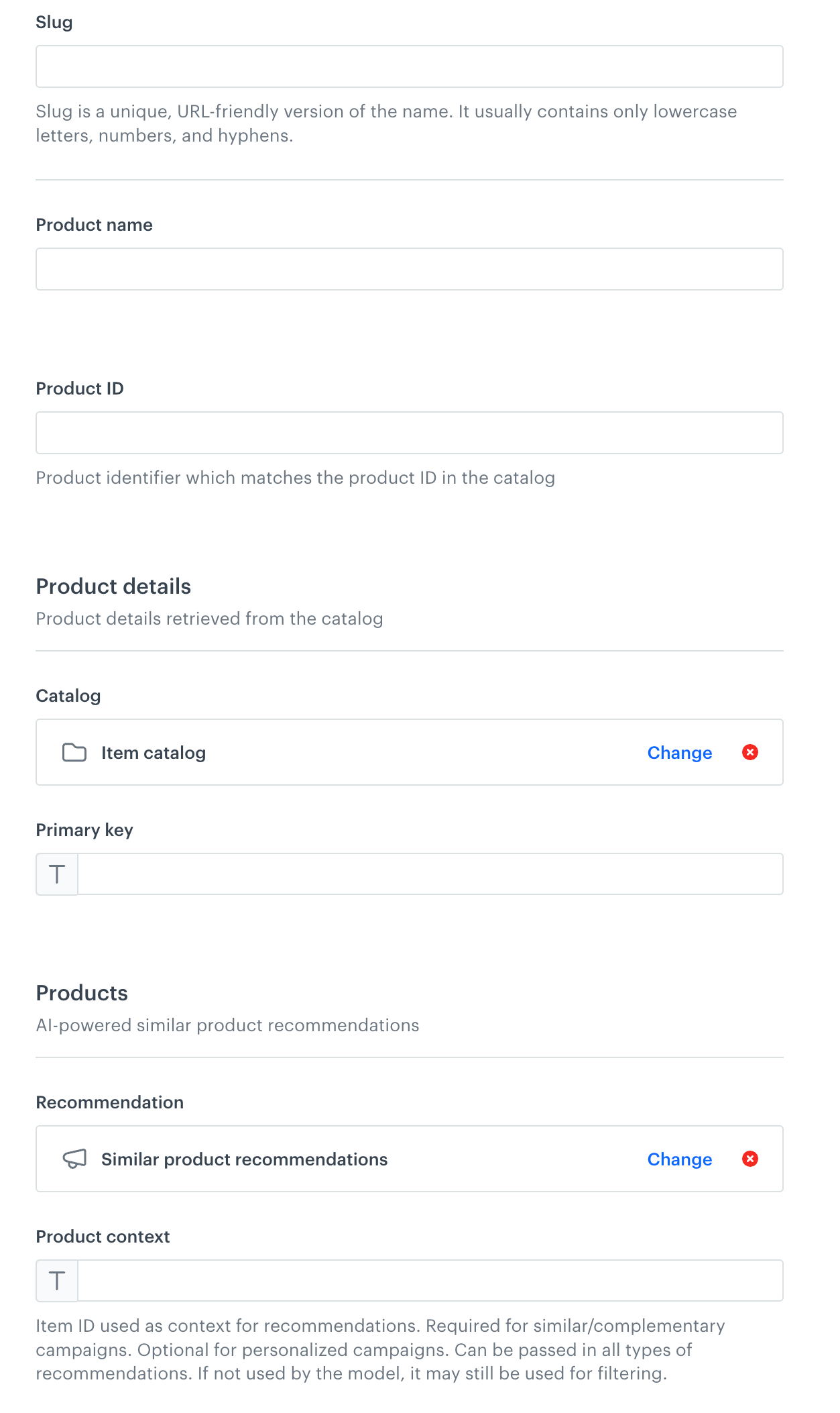 An example record - which is a filled out configuration form based on previously prepared schema