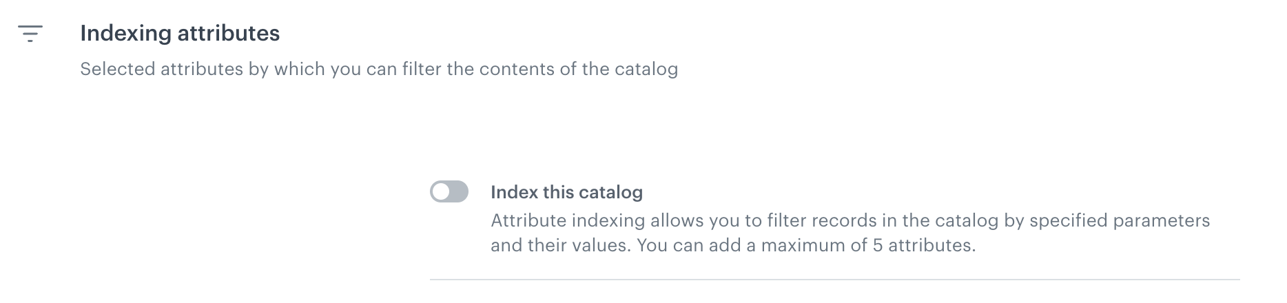 The Indexing attributes section