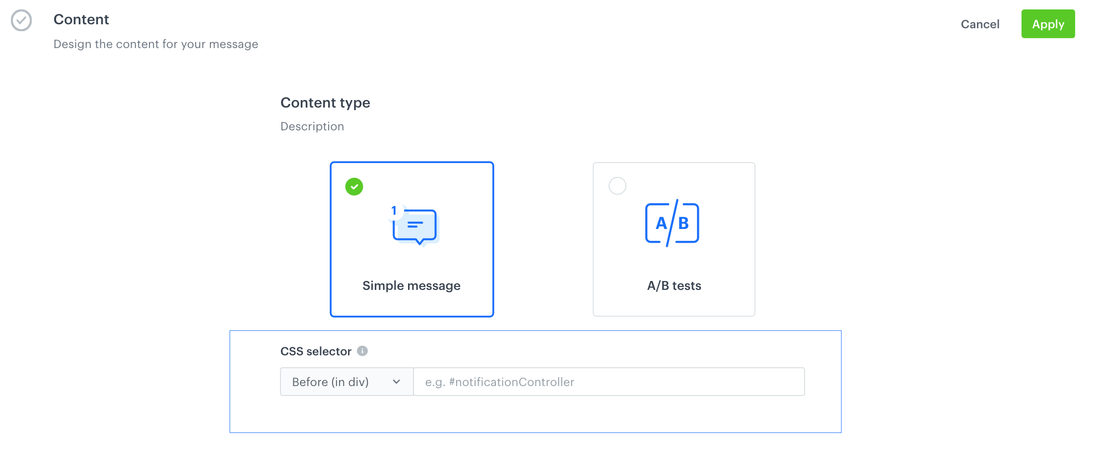 CSS selector in the Dynamic content settings