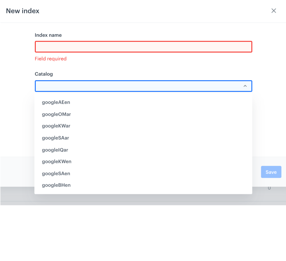 Screenshot presenting index