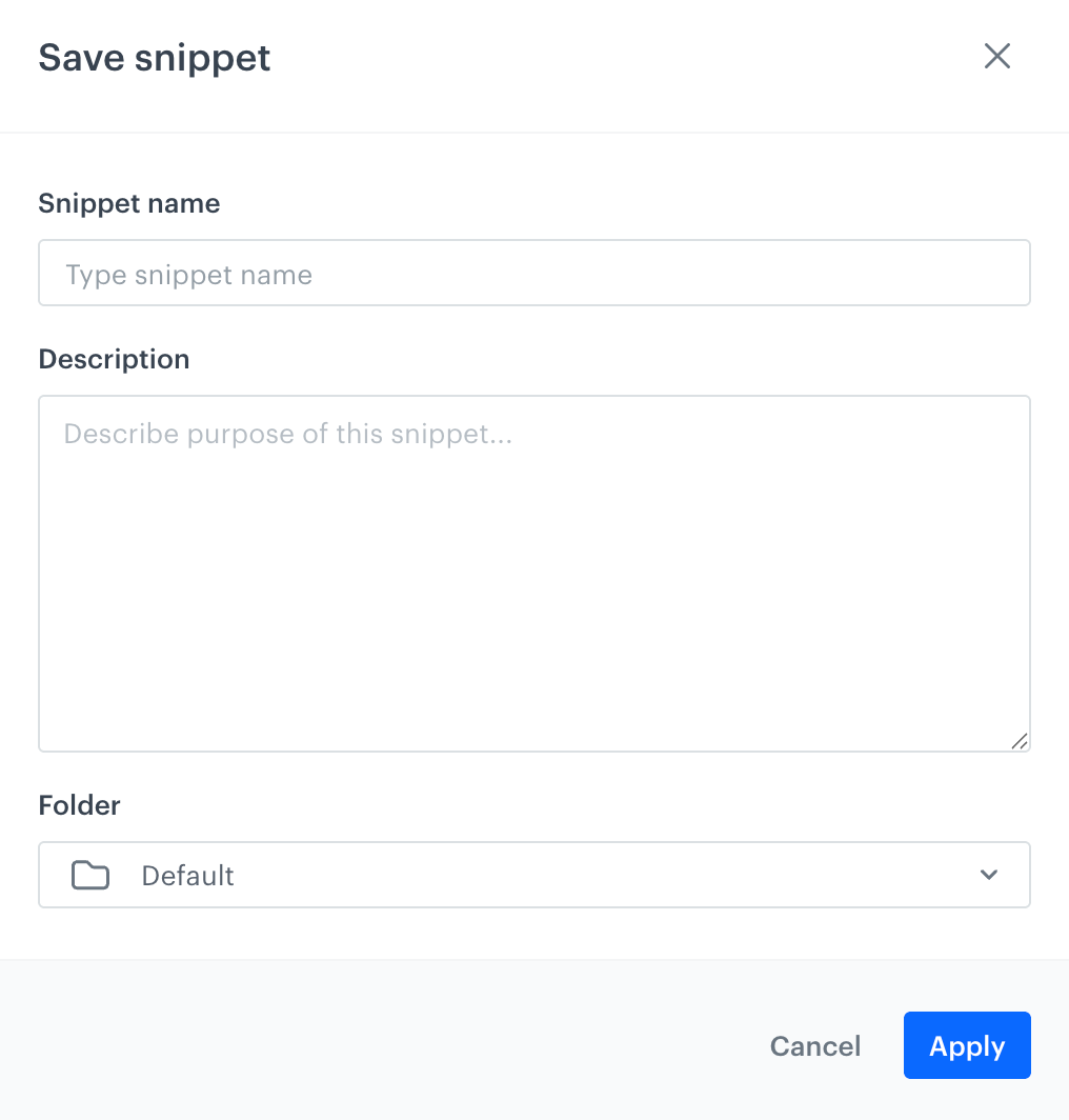 Save snippet pop-up