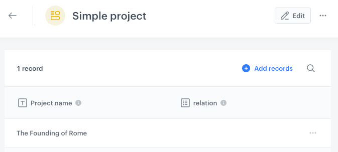 A single project record, no relation