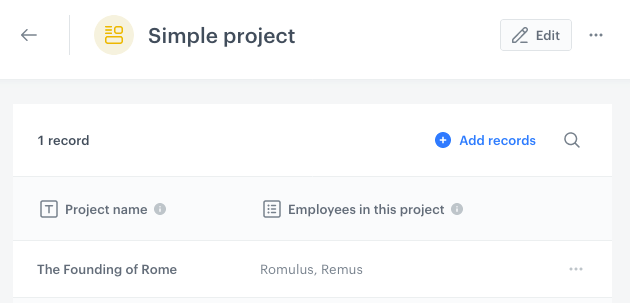Project record after updating the relation with human-readable labels