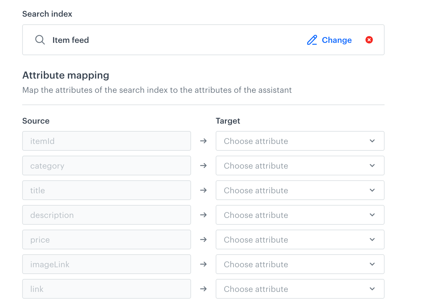 The Products section with attribute mapping
