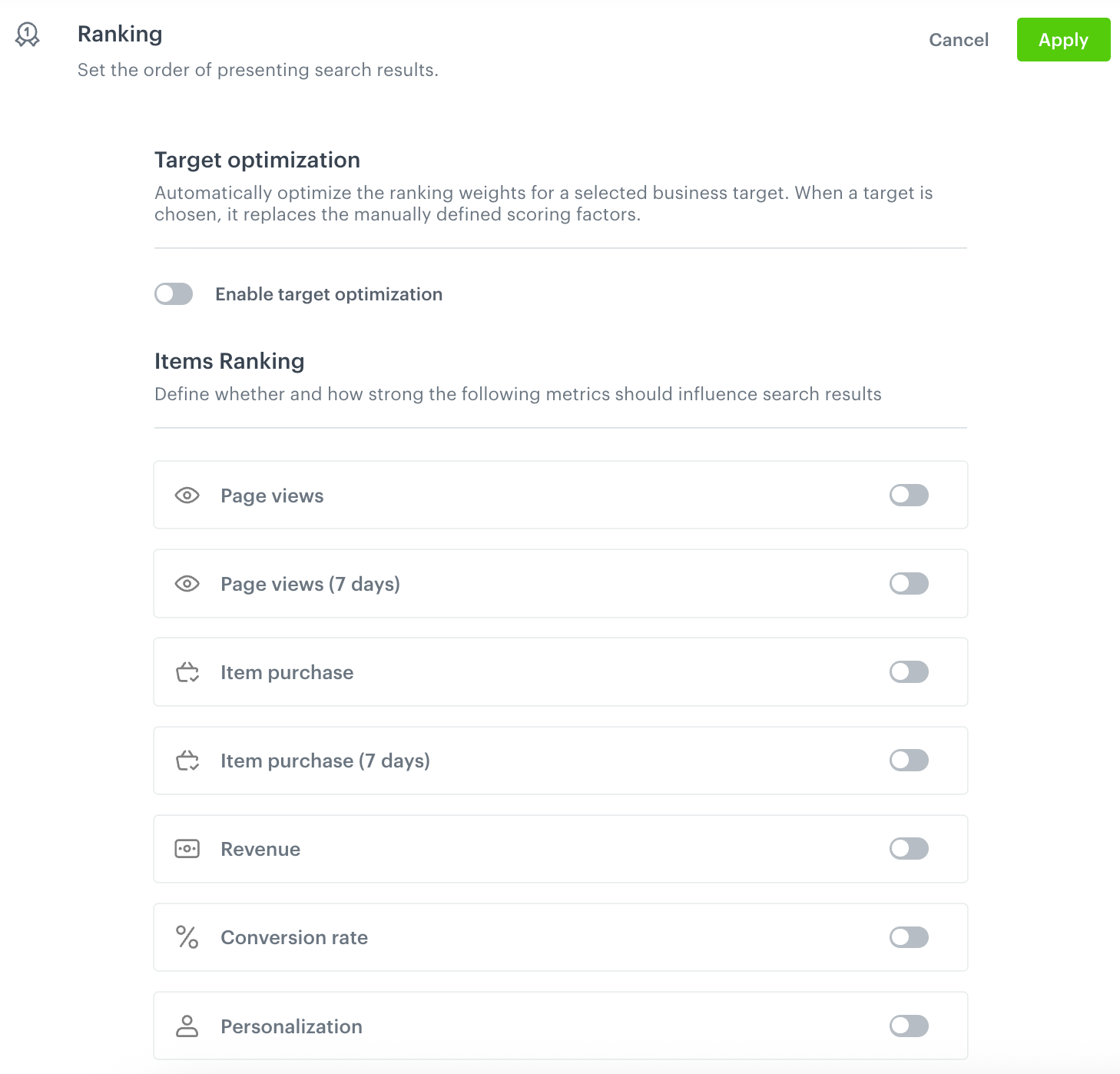 Configuration of ranking