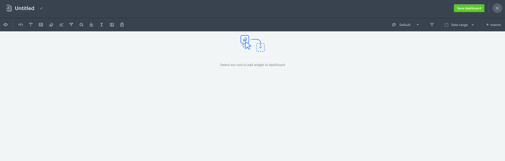 Blank dashboard canvas in Decision Hub with no widgets added, ready for customization