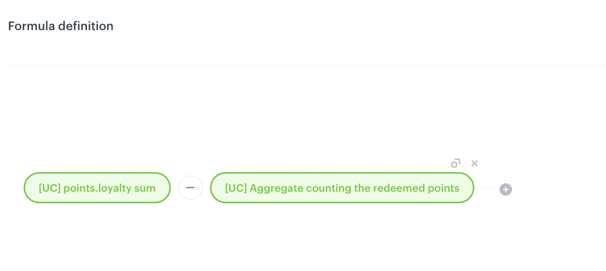 Behavioral Data Hub expression formula calculating remaining loyalty points by subtracting redeemed from earned
