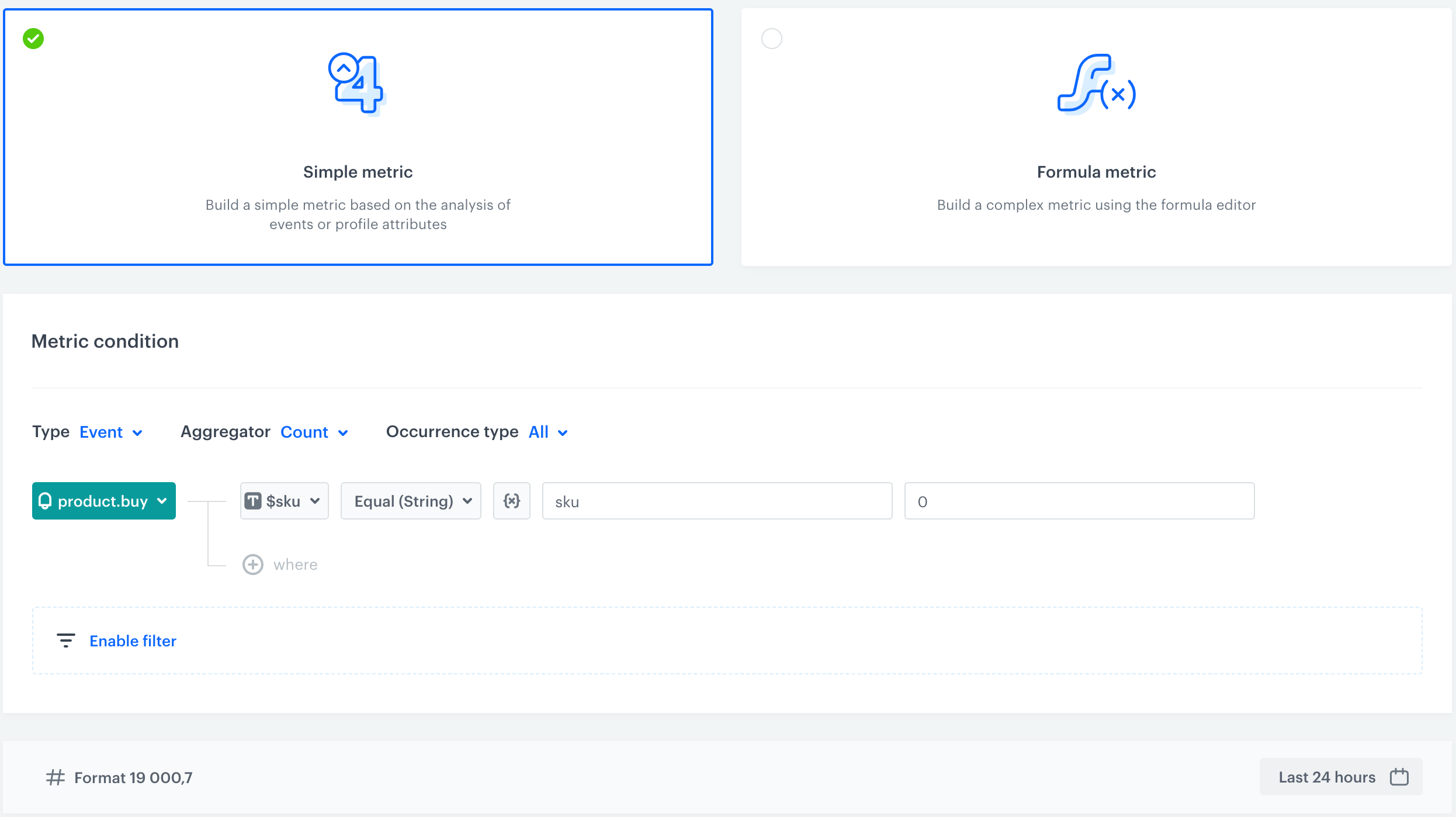 Screenshot presenting Metric Filter
