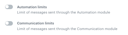 The main view of the communication limit in Settings > Communication Limit