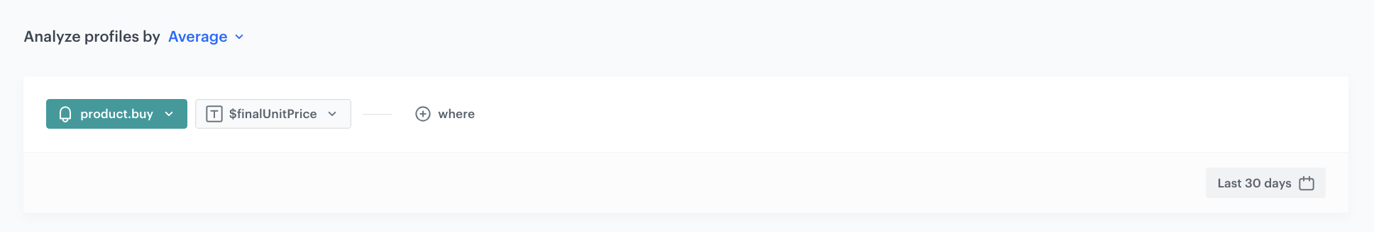 Decision Hub Average aggregate returning the average finalUnitPrice of product.buy events in the last 30 days