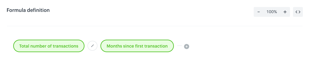 Behavioral Data Hub expression formula calculating average number of transactions per month