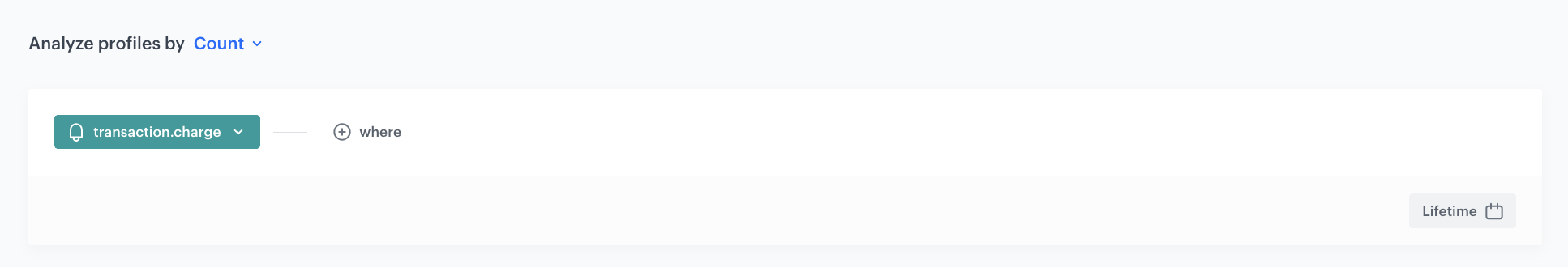 Decision Hub Count aggregate returning the total number of transaction.charge events for each customer over their lifetime