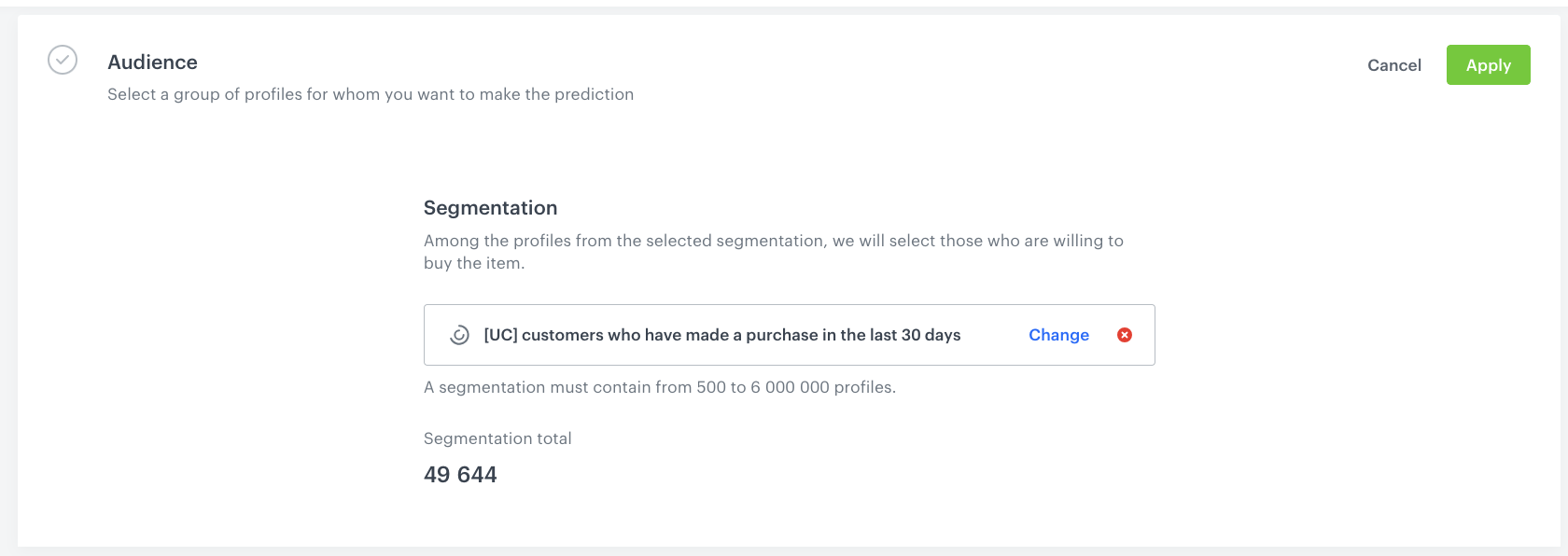 Decision Hub segmentation configuration for the BestFit prediction audience