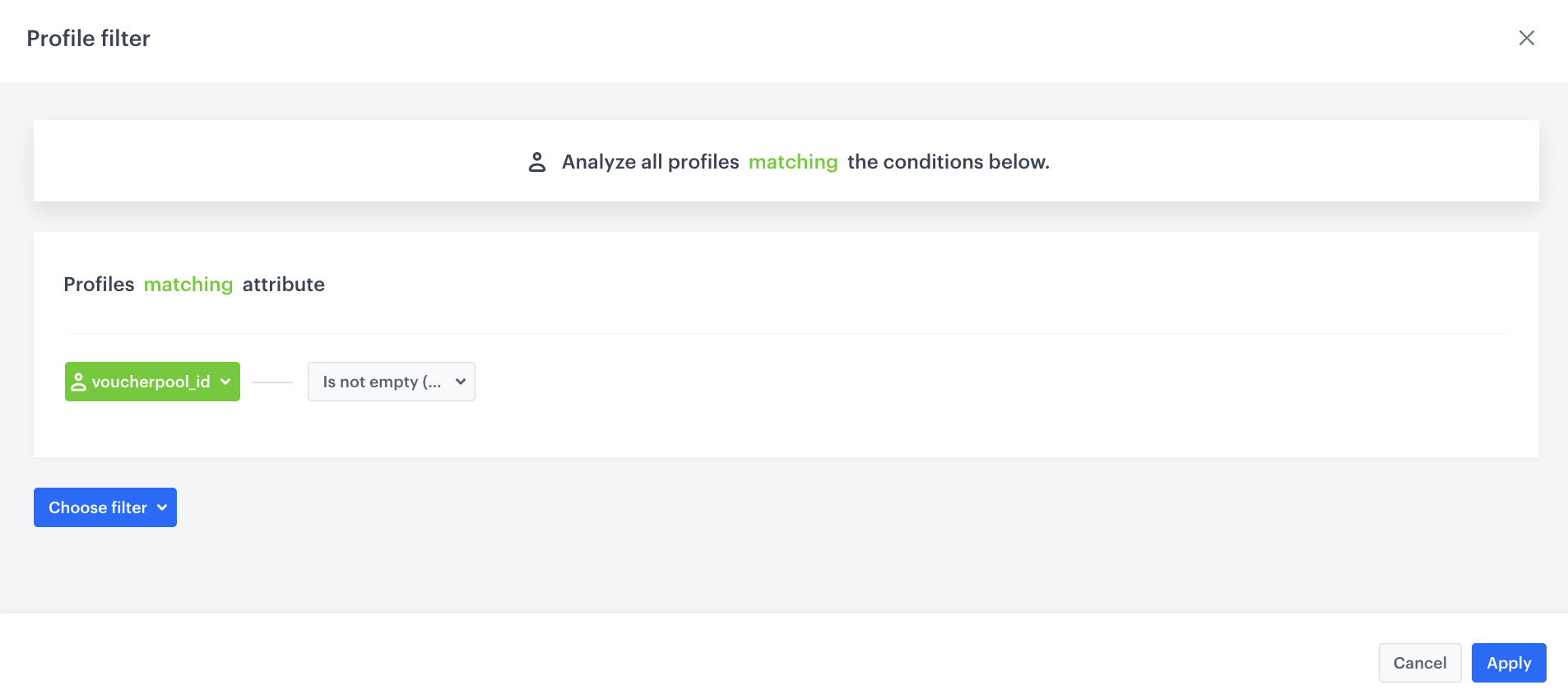 Automation Hub Audience node configuration filtering customers with an assigned voucher pool ID