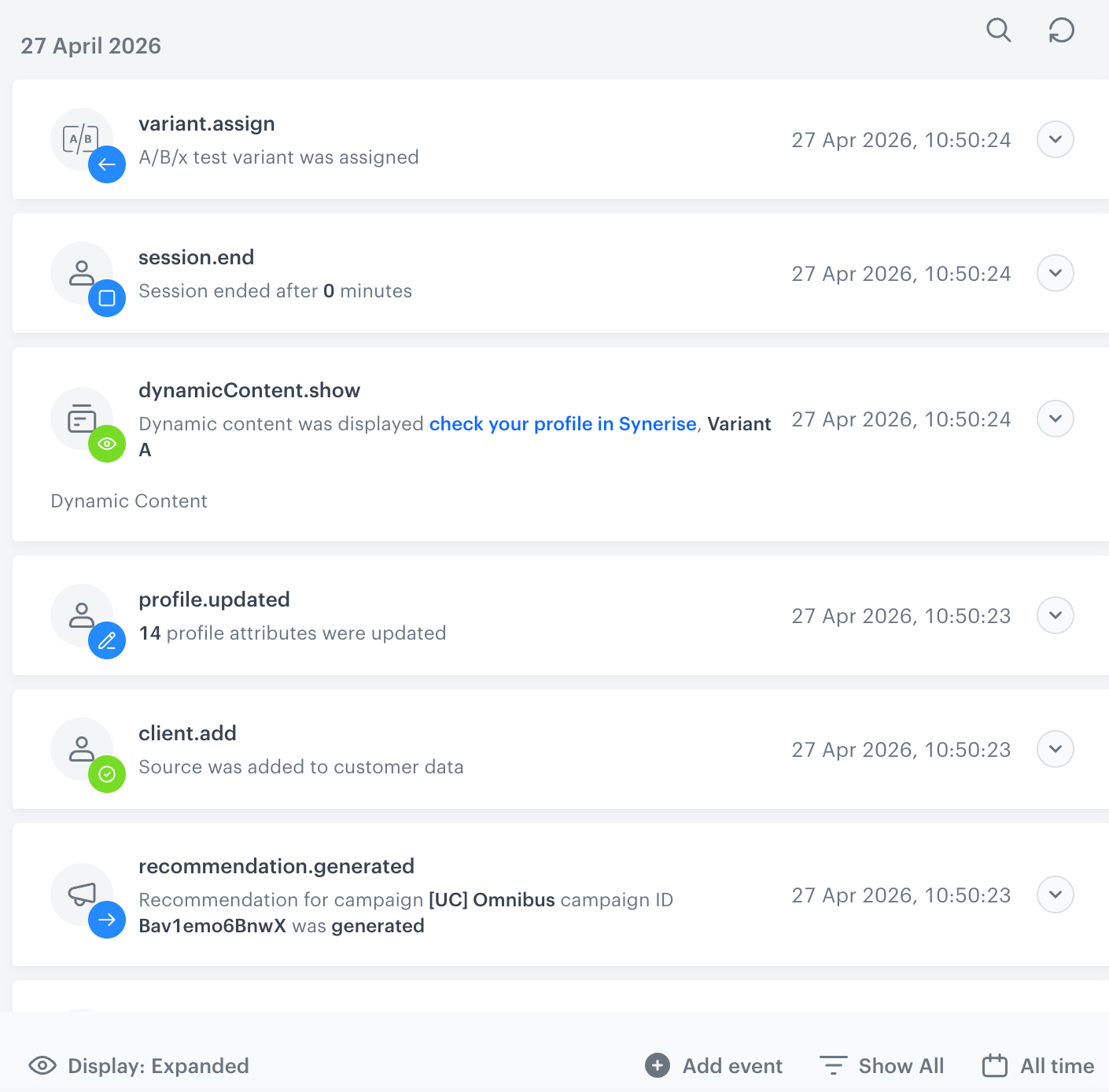 The activity list in the profile