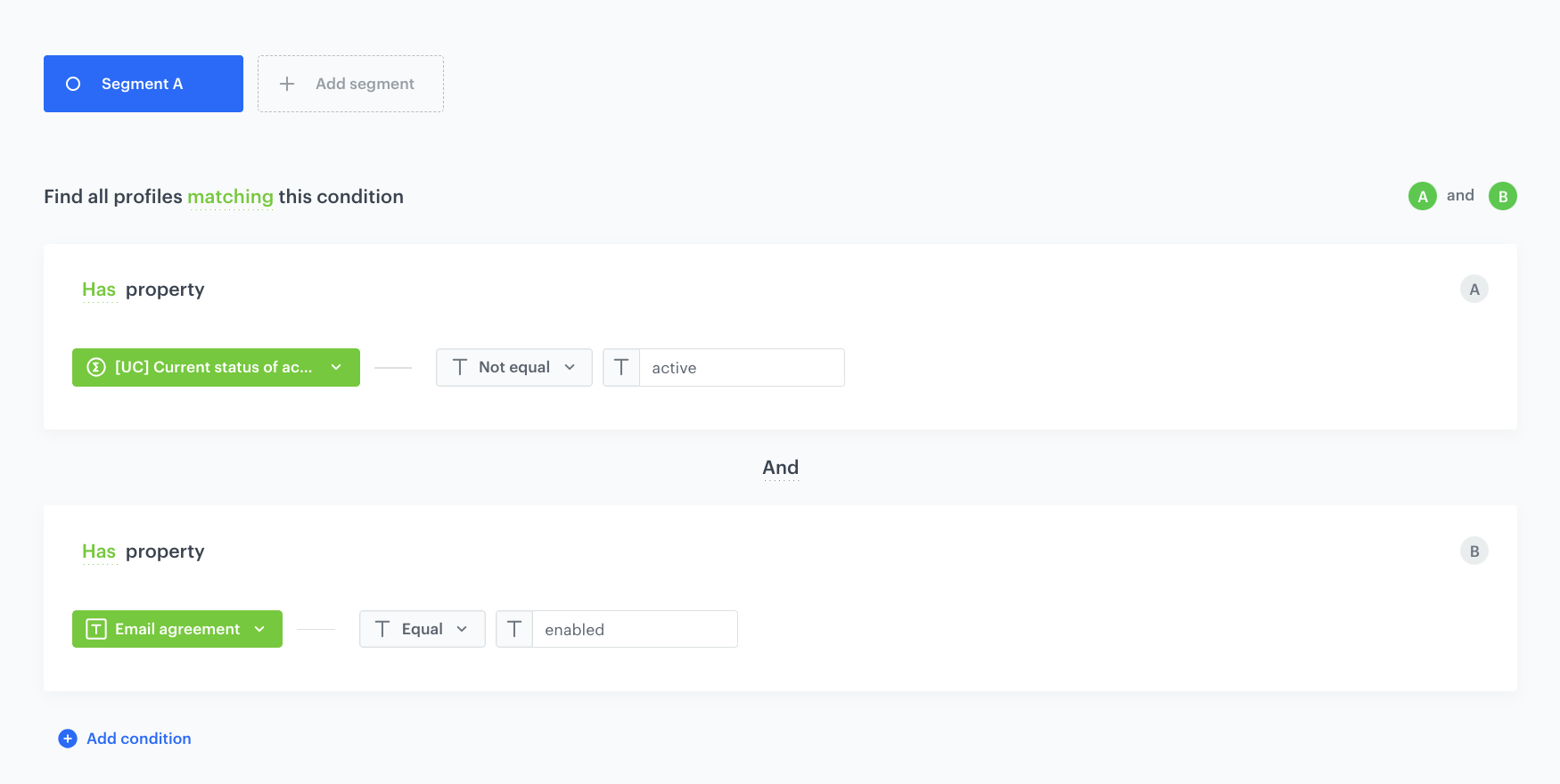 Decision Hub segmentation filtering customers whose account.status aggregate is not active and newsletter_agreement is enabled, used as target for the Lookalike prediction