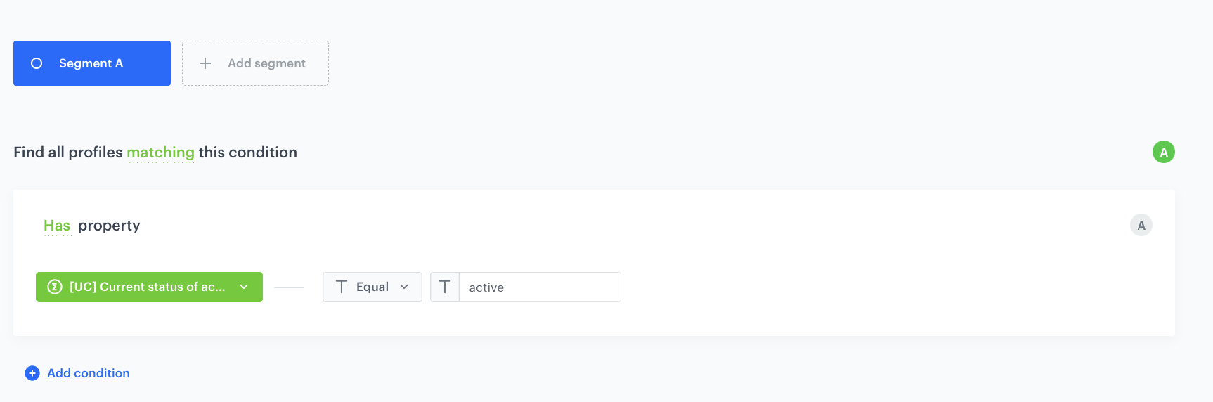 Decision Hub segmentation filtering customers whose account.status aggregate equals active, used as source for the Lookalike prediction