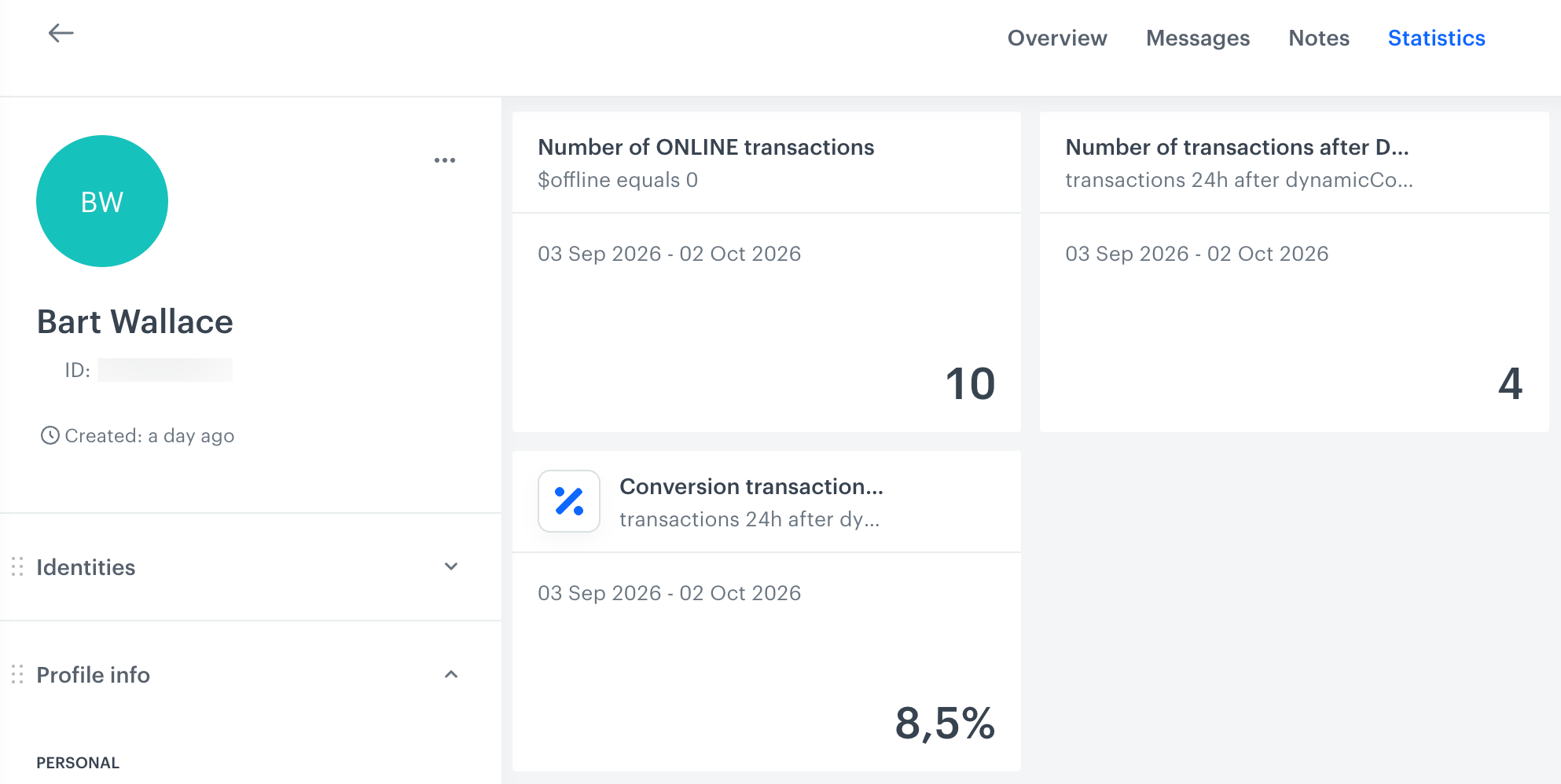 The Statistics section of a profile