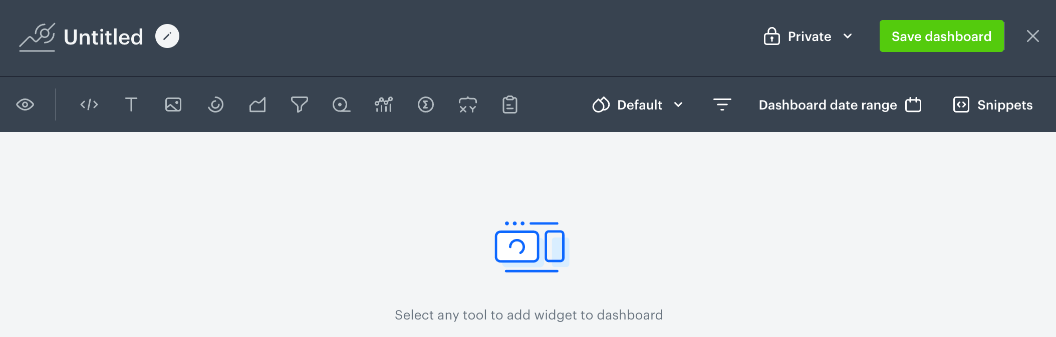 Blank dashboard canvas in Decision Hub with no widgets added, ready for customization