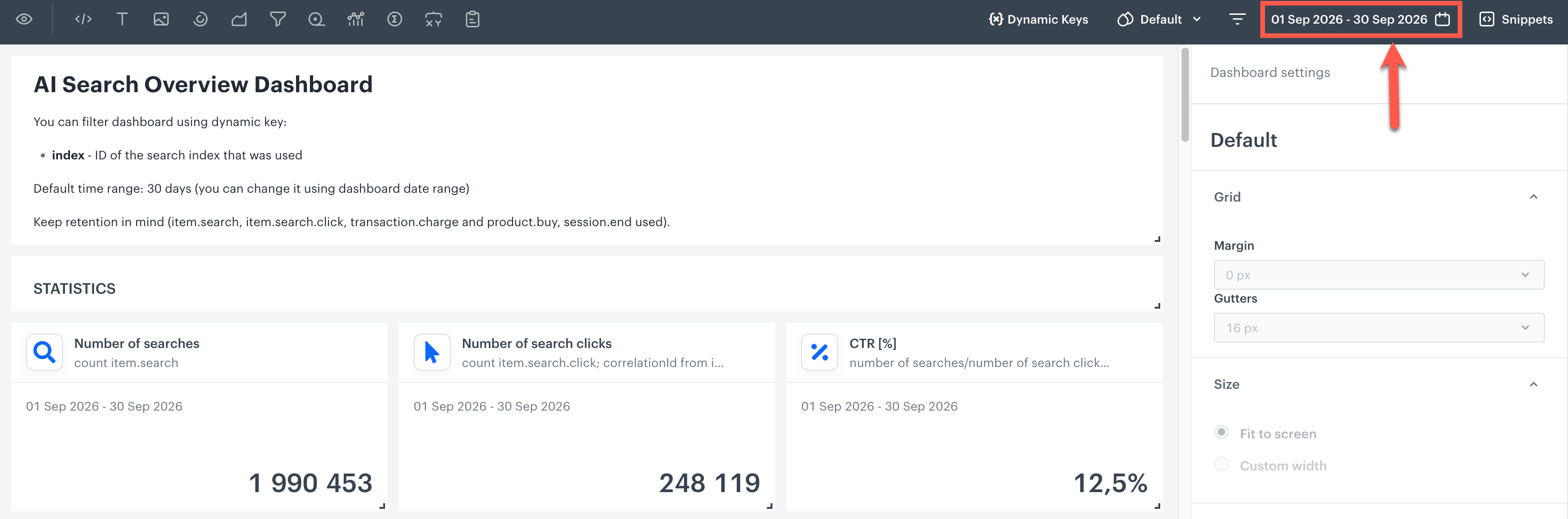 A date range of a dashboard