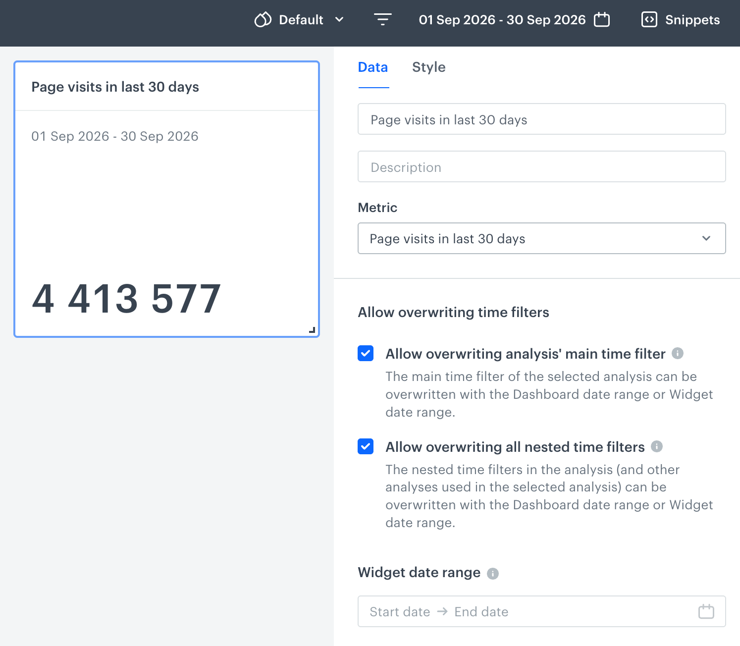 A metric added to the dashboard - dashboard date range applied