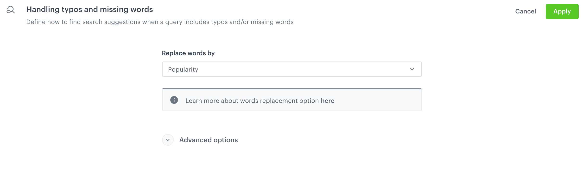 Configuration of handling typos and missing words