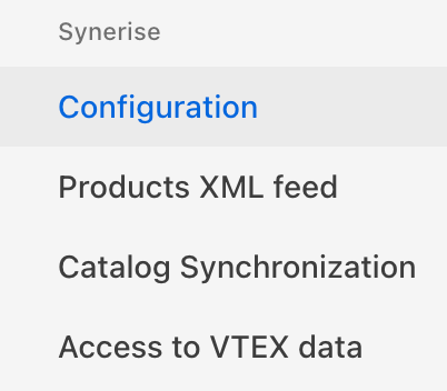 Synerise integration in the menu in the VTEX panel