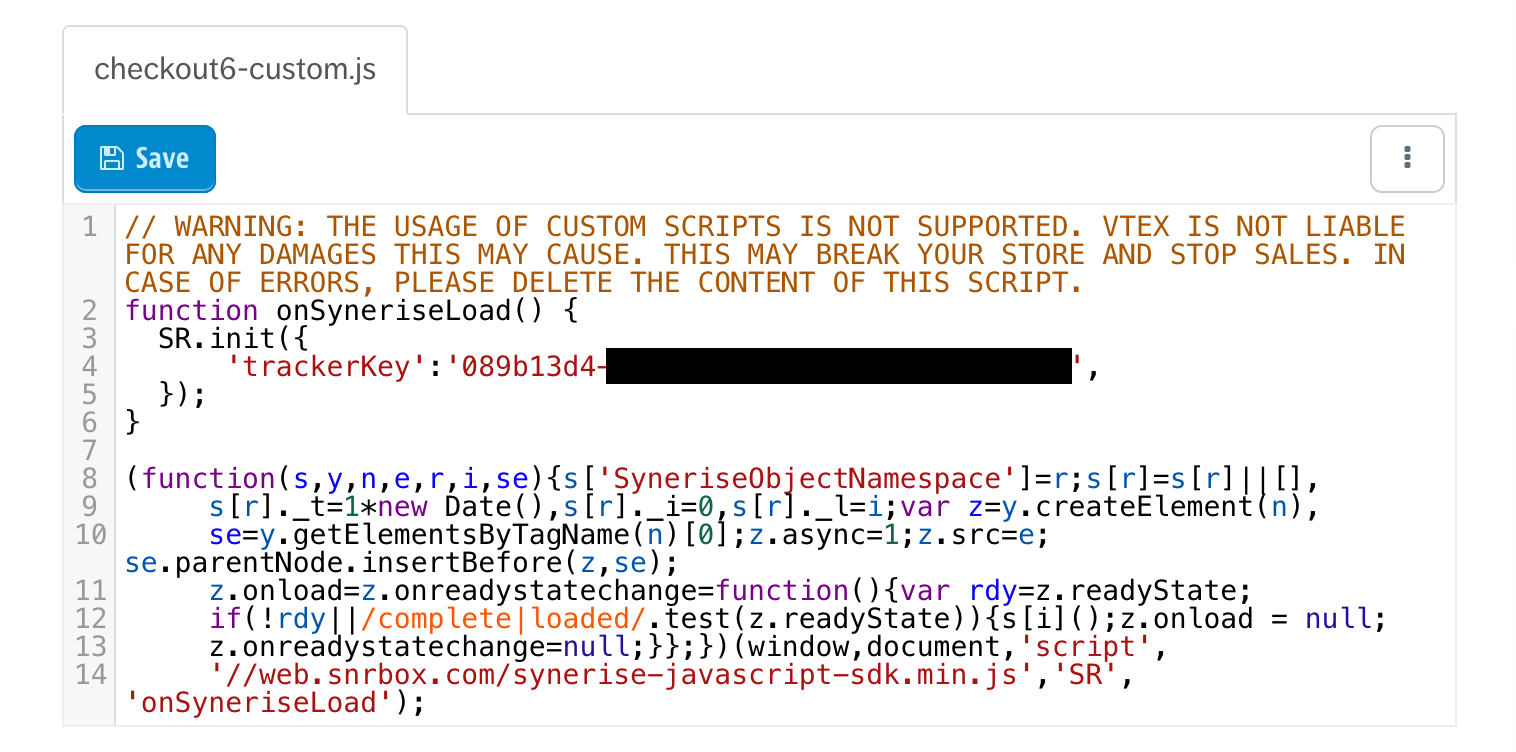 Tracking code added to the checkout page scripts