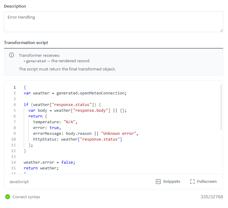 Error handling transformer script