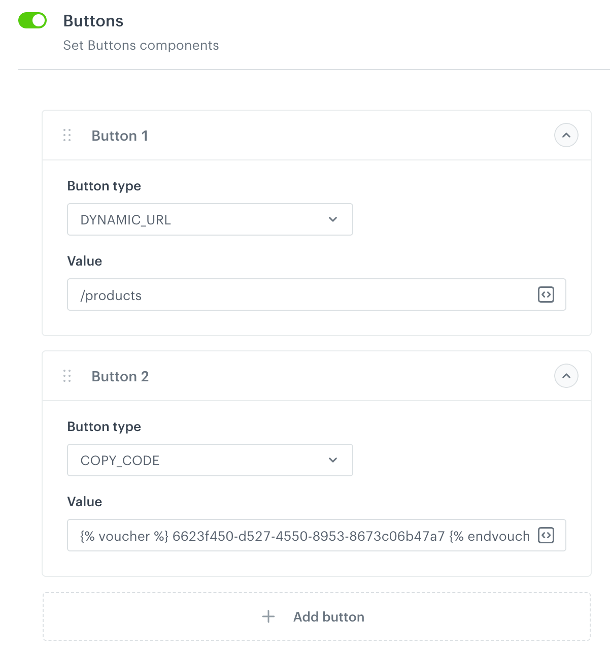 Defining the button settings