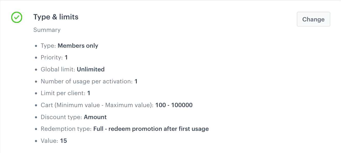 Example of Type and limits settings