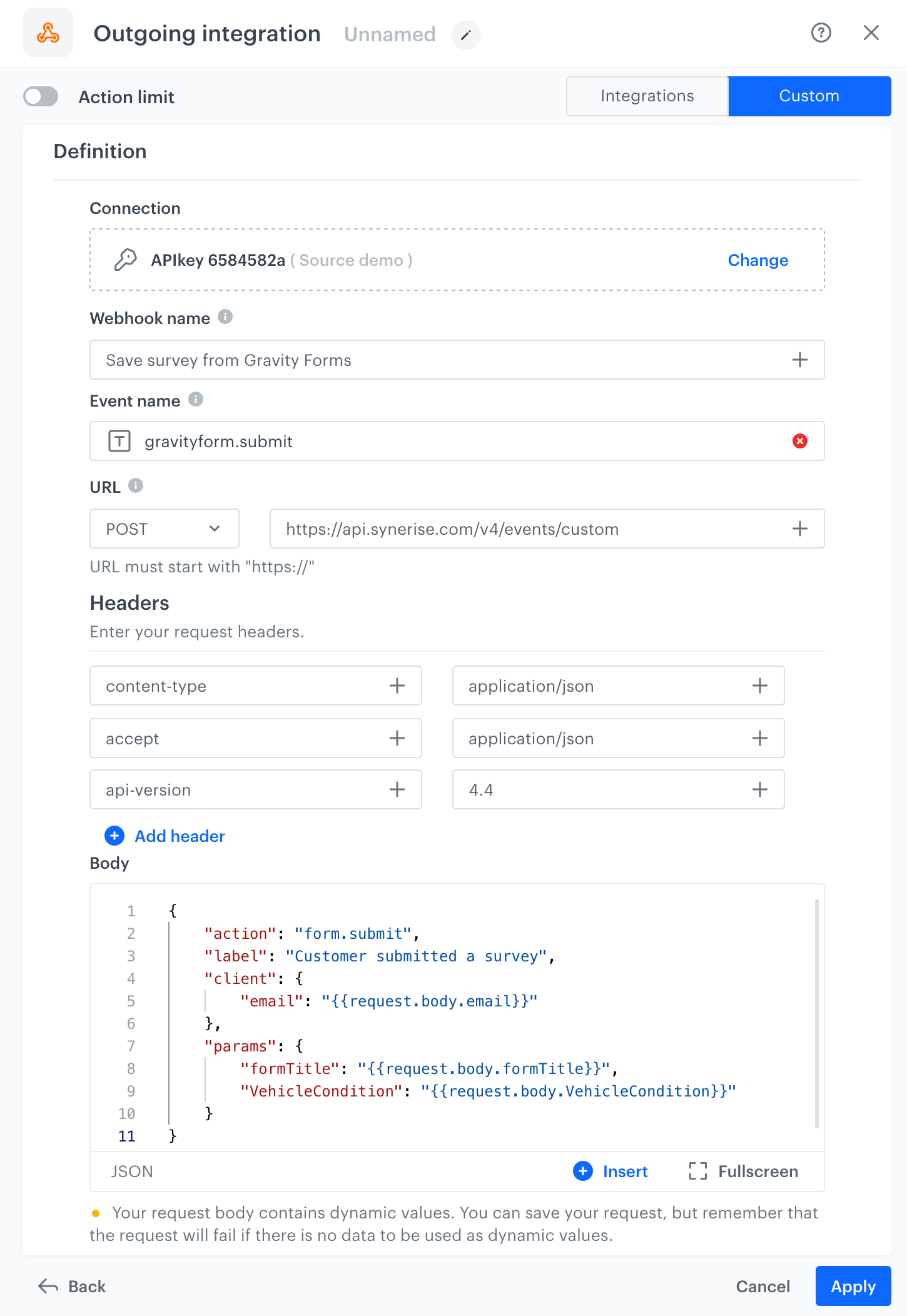 Configuring the Outgoing Integration node