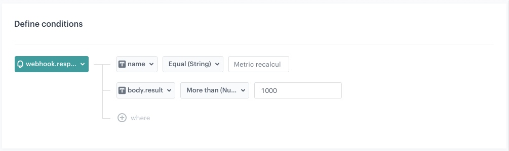 The view of the Event Filter for metric result grater than 1000