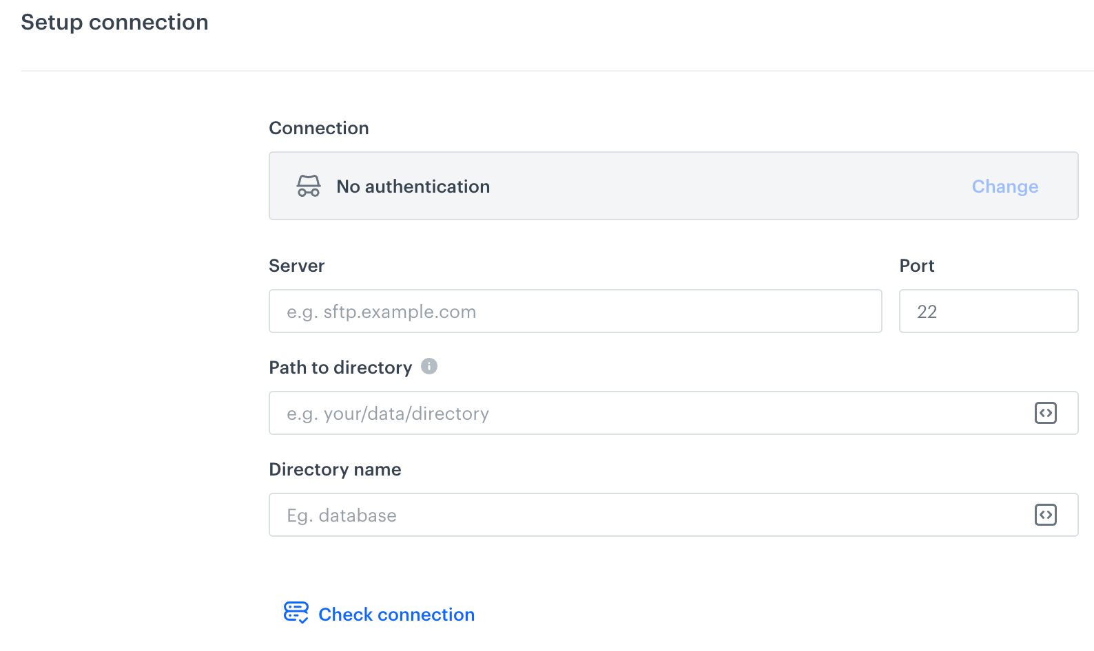 A blank form for the SFTP Create Directory node