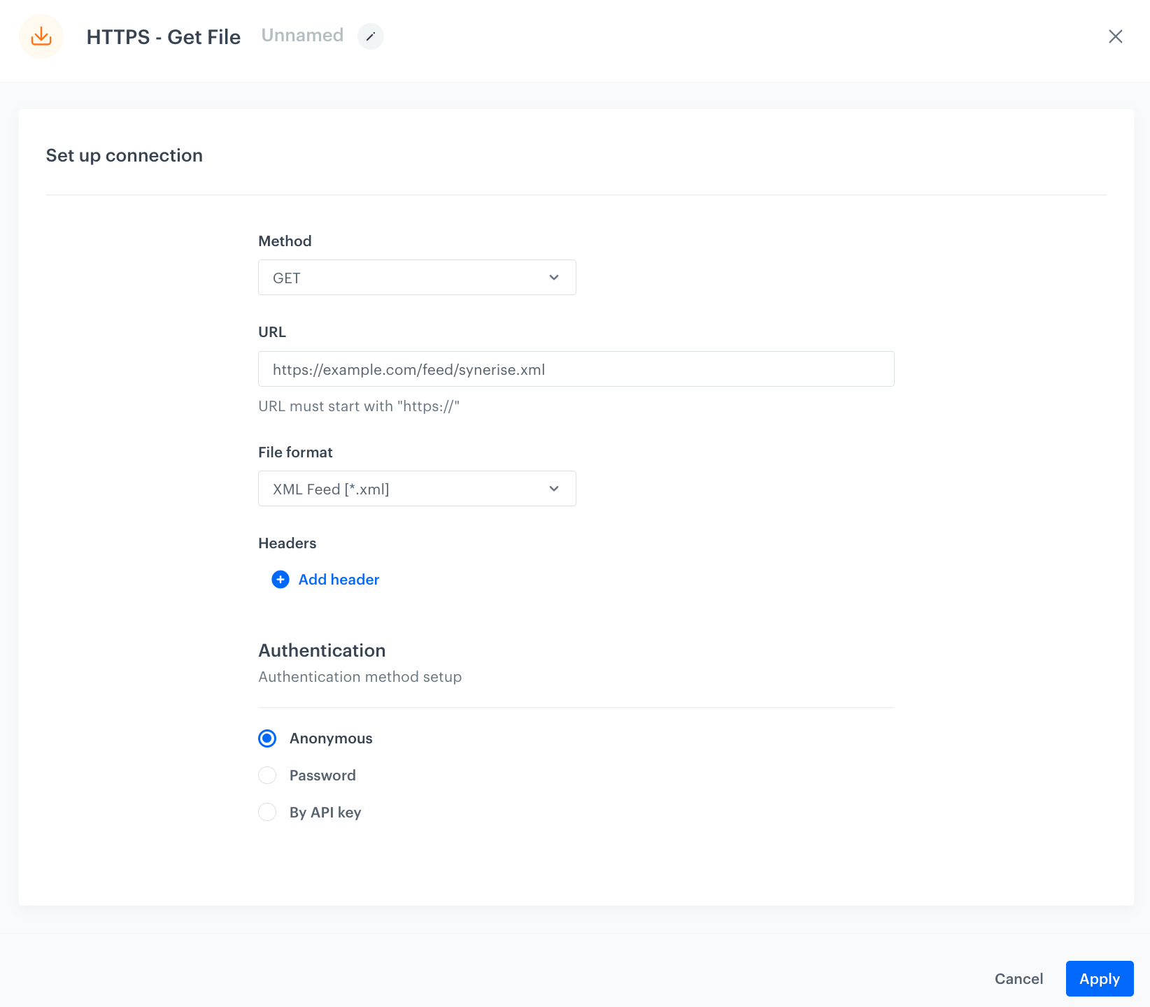 The configuration of the HTTPS get file node