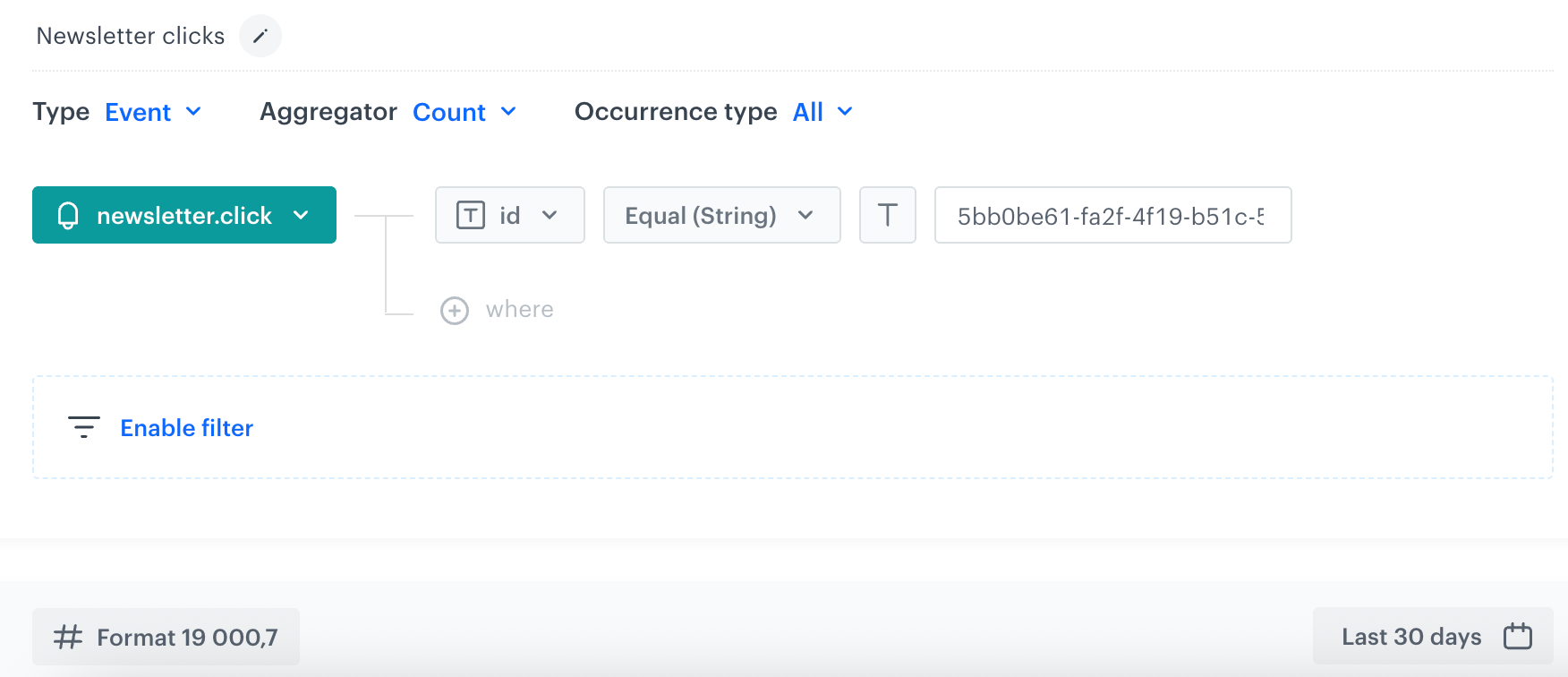Metric conditions that calculate the number of newsletter.click events from specific email campaign